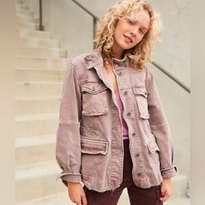 Free People Harley Military Distressed Utility Jacket Red Brown Size XS